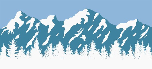 vector coniferous trees and mountain silhouettes