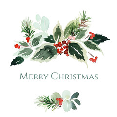 Christmas watercolor card with floral elements
