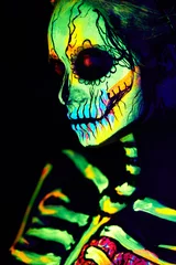 Fototapeten UV body art painting of helloween female skeleton © fyb