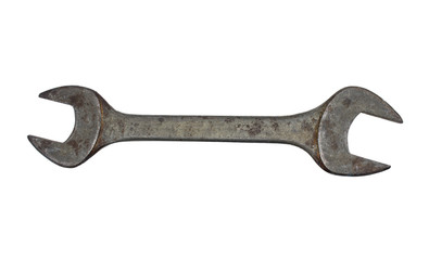 Old wrench isolated on white background