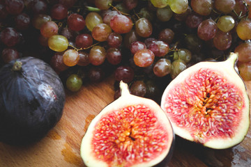 fresh figs on wooden table