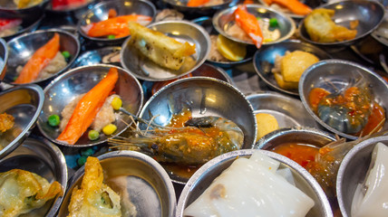 Street food in asian night market known as dimsum