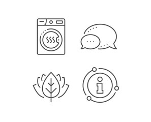 Dryer machine line icon. Chat bubble, info sign elements. Laundry service sign. Dry clothing symbol. Linear dryer machine outline icon. Information bubble. Vector