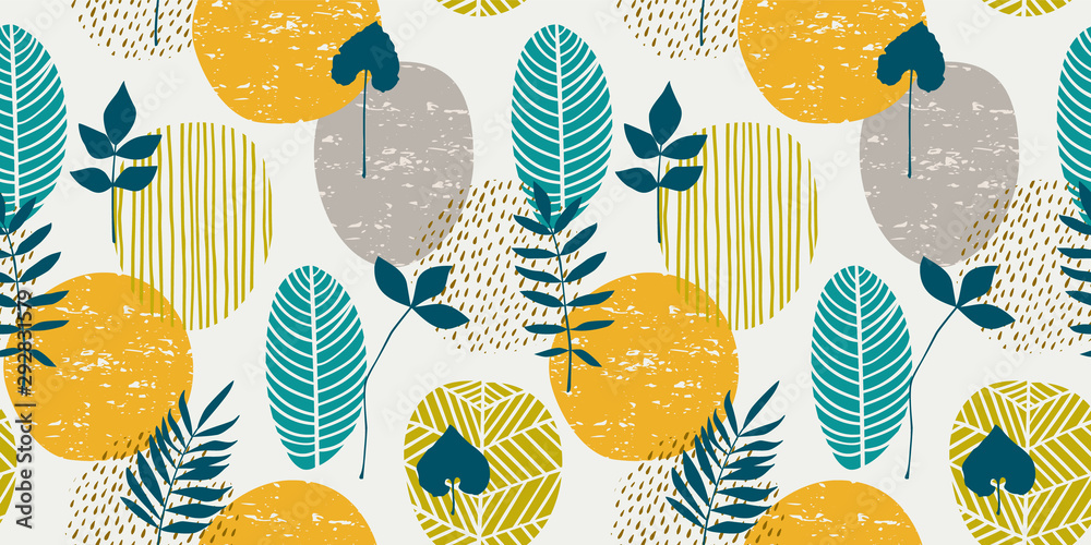 Poster Abstract autumn seamless pattern with leaves. Vector background for various surface.