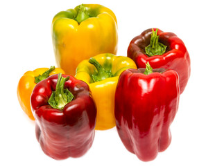 yellow and red bell peppers on a white background