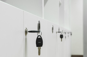 Key of white cabinet,selective focus.