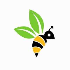 Bee Logo and Leaf Wings Vector