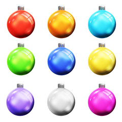 Christmas tree new year ball 3d realistic colorful isolated on white background decoration template mockup vector illustration