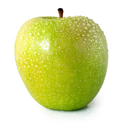 Green apple with water drops