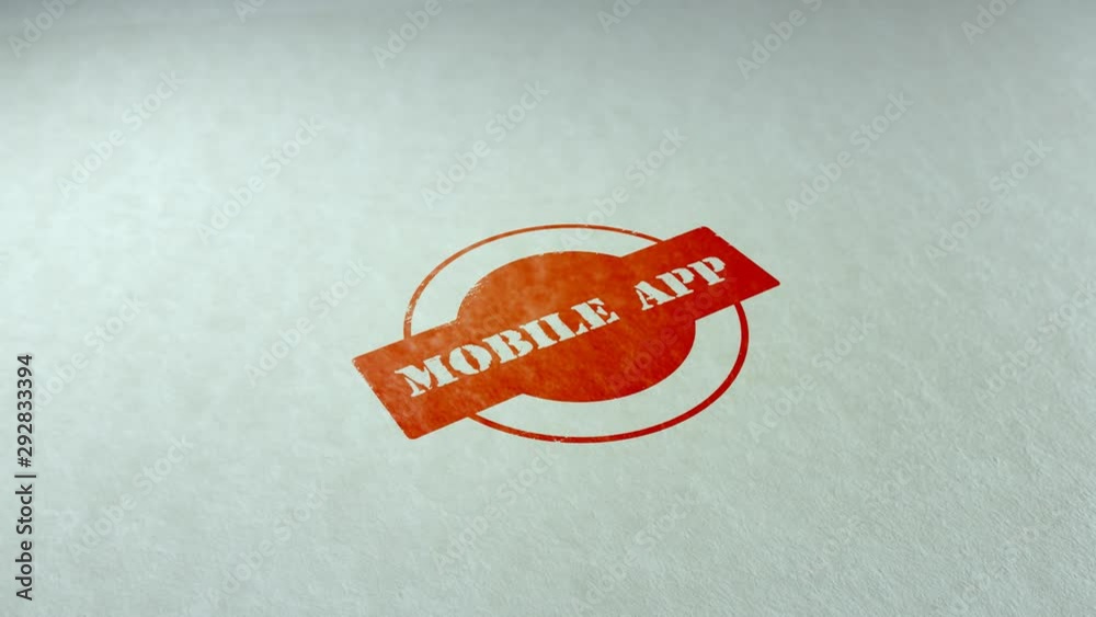 Sticker Mobile app word stamping text wooden retro stamp animation. red ink on clean white paper