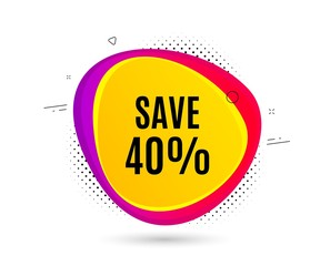 Save 40% off. Banner text shape. Sale Discount offer price sign. Special offer symbol. Geometric vector banner. Discount text. Gradient shape badge. Halftone pattern. Vector