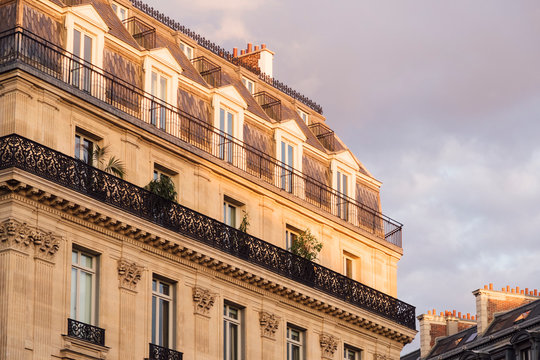 Paris, France - Sept 05, 2019: Beautiful apartment buildings in Paris.