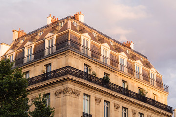 Fototapeta na wymiar Paris, France - Sept 05, 2019: Beautiful apartment buildings in Paris.