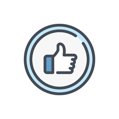 Like in circle color line icon. Thumbs up vector outline colorful sign.