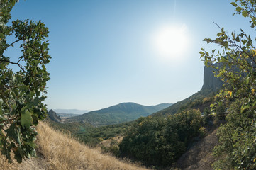 Fototapeta premium Mountains in Crimea. September. This place is located near the town of Sudak. Autumn in Crimea. the city of Feodosiya. Russia. Ukraine.