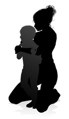 High quality and detailed silhouettes of mother and child