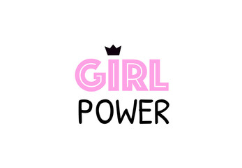 Girl power quote. Female fist in pink fight glove. Women rights inspiration logo. Feminist slogan. Vector flat illustration.