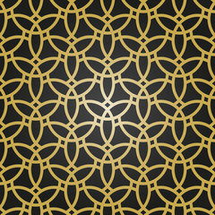 Seamless black and golden vector ornament in arabian style. Geometric abstract golden background. Pattern for wallpapers and backgrounds