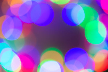 Blurred and defocused abstract multicolor background with christmas lights, soft multicolored bokeh circles