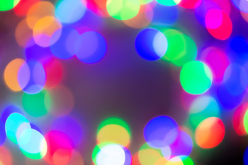 Blurred and defocused abstract multicolor background with christmas lights, soft multicolored bokeh...