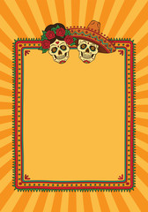 Frame with mexican sugar skulls. Dia de los Muertos.
