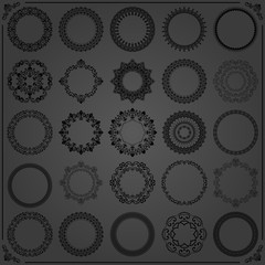 Vintage set of vector round elements. Different round black elements for design frames, cards, backgrounds and monograms. Classic patterns. Set of vintage patterns