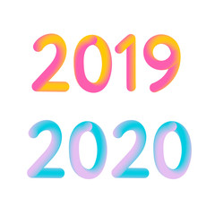 Happy New Year 2020 text design. Cover of business diary for 2019 3D Brochure design template, card, banner. Vector illustration.