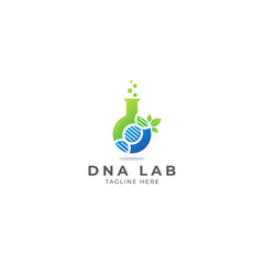 DNA Laboratory with leaves logo vector icon illustration