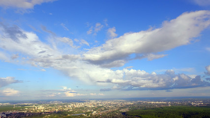 Ponds near a small town with a bird's eye view,Meadows and rates.