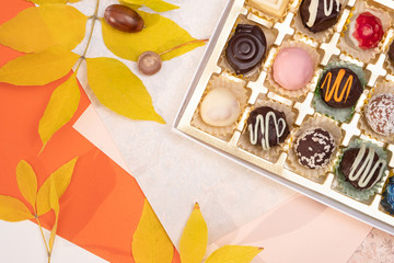 Gift box of chocolate truffles in a box