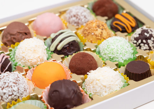 Gift box of chocolate truffles in a box