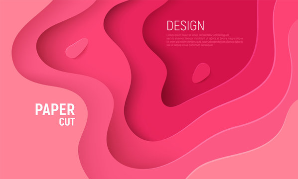 Pink paper cut banner with 3D slime abstract background and pink waves layers. Abstract layout design for brochure and flyer. Paper art vector illustration