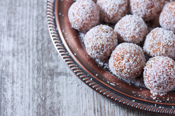 delicious energy balls on a copper plate