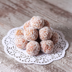 delicious energy balls on a white paper napkin