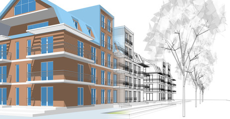  modern house with attic 3d illustration