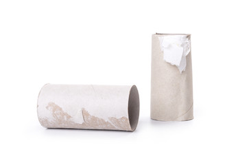 Paper tube of toilet paper, isolated on white background