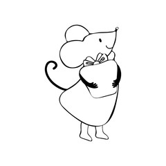 Cute cartoon mouse in vector. Chinese symbol 2020 new year. Illustration for design on the theme of Christmas and New year. Hand-drawn black and white line. Isolated object on white background.