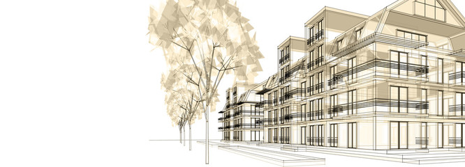  modern house with attic 3d illustration