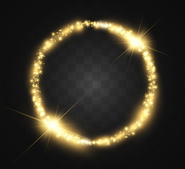 Round shiny perfect background. Vector eps10. Beautiful light. Magic circle. Precious background.Round gold shiny frame with light bursts.