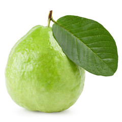Guava fruit with leaves isolated on the white background