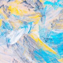 Abstract painting blue and yellow color texture. Modern fine pattern. Dynamic bright background. Fractal artwork for creative graphic design