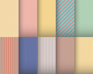 Set of geometric striped abstract patterns. Seamless textures. Trendy colors. Vector