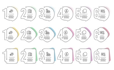 Buildings, Gift and Currency exchange line icons set. Infographic timeline. Reject book, Chat message and Person info signs. Town apartments, Marketing box, Euro and usd. Delete article. Vector