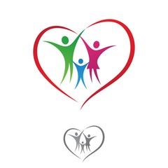 Family vector with heart shaped ribbon