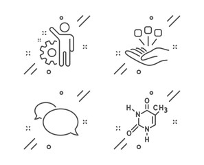 Consolidation, Employee and Messenger line icons set. Chemical formula sign. Strategy, Cogwheel, Speech bubble. Chemistry. Business set. Line consolidation outline icon. Vector