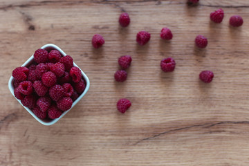 A bowl of fresh red raspberries
