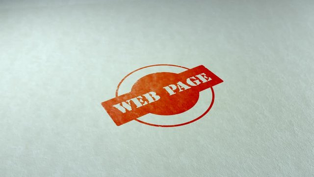 Web page word stamping text wooden retro stamp animation. red ink on clean white paper