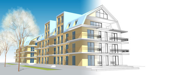  modern house with attic 3d illustration