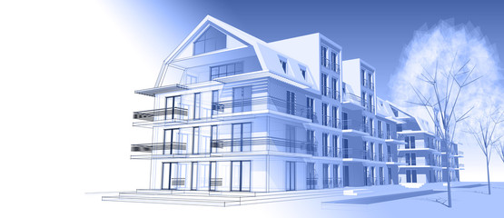  modern house with attic 3d illustration