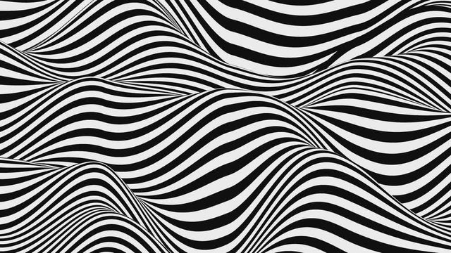 Looped animation. Abstract monochrome wavy background in black and white colors. Modern wallpaper. 3d rendering.